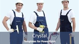  Presentation with industrial workers - Theme enhanced with group of professional industrial workers isolated over white background and a ocean colored foreground