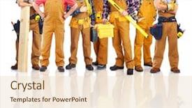  Presentation with professional - PPT theme enhanced with group of professional industrial workers background and a lemonade colored foreground