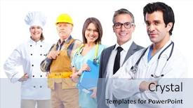  Presentation with professional - Amazing slides having group of professional workers isolated backdrop and a light blue colored foreground