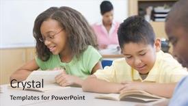  Presentation with pupils reading - Slide set enhanced with group of pupils reading books background and a soft green colored foreground