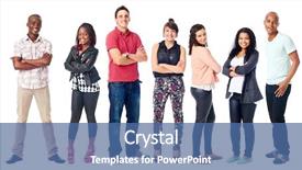  Presentation with group - Audience pleasing slide set consisting of group of real confident people backdrop and a ocean colored foreground