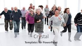  Presentation with retirement - Amazing PPT theme having group-of-retirees-are-running backdrop and a sky blue colored foreground