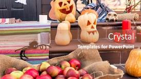  Presentation with spider - PPT theme with group-of-ripe-halloween-pumpkins background and a red colored foreground