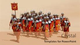 Presentation with roman - Audience pleasing PPT theme consisting of group-of-roman-soldiers-during backdrop and a coral colored foreground