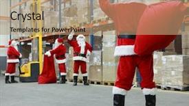  Presentation with working together - Colorful slides enhanced with group of santa clauses working backdrop and a coral colored foreground