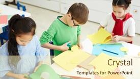  Presentation with paper cutting - PPT layouts consisting of group of scholars cutting various background and a cream colored foreground