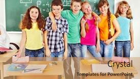  Presentation with racial group high school students - Theme with group of school child sitting background and a  colored foreground