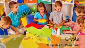  Presentation with children design - Theme having group of school children are background and a yellow colored foreground
