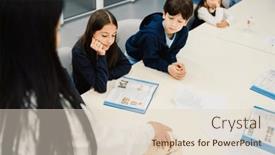  Presentation with school-children - PPT theme consisting of group-of-school-children-wearing background and a lemonade colored foreground