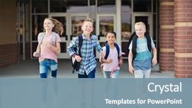 Presentation with end kids - Audience pleasing slide set consisting of group of school kids running backdrop and a seafoam green colored foreground