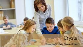  Presentation with school kids - Presentation theme consisting of group of school kids writing background and a coral colored foreground