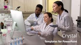  Presentation with monitor computer - Slide set with group-of-scientists-sitting background and a gray colored foreground