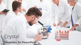  Presentation with vaccine - Presentation featuring group-of-scientists-working background and a light gray colored foreground