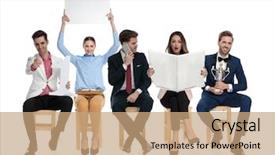  Presentation with group of people praying to god - Presentation theme with group of seated people doing background and a coral colored foreground