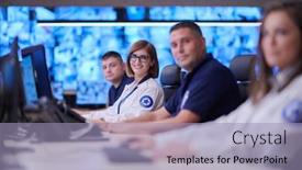  Presentation with data security - Presentation design featuring group-of-security-data-center background and a light blue colored foreground