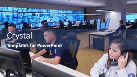  Presentation with cctv - Colorful presentation design enhanced with group-of-security-data-center backdrop and a ocean colored foreground