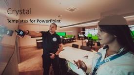  Presentation with data security - Slide set consisting of group-of-security-data-center background and a coral colored foreground