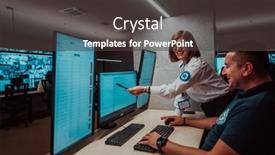  Presentation with data security - Presentation theme featuring group-of-security-data-center background and a dark gray colored foreground