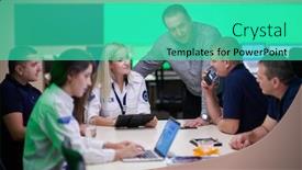  Presentation with security guards - Cool new slide deck with group-of-security-guards-sitting backdrop and a teal colored foreground