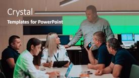  Presentation with security guards - Presentation theme having group-of-security-guards-sitting background and a coral colored foreground