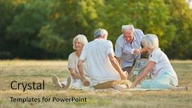  Presentation with senior citizen - Presentation design enhanced with senior citizen friends making background and a coral colored foreground