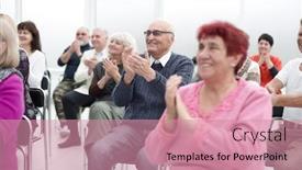  Presentation with conference - Presentation theme consisting of group-of-senior-citizens-applaud background and a coral colored foreground