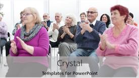  Presentation with conference - Cool new slide set with group-of-senior-citizens-applaud backdrop and a light gray colored foreground