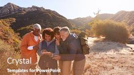  Presentation with gps - Slides having group-of-senior-friends-checking background and a red colored foreground