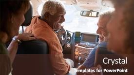  Presentation with road trip - Amazing PPT layouts having group-of-senior-friends-enjoying backdrop and a tawny brown colored foreground