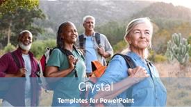  Presentation with hiking - PPT theme featuring group-of-senior-friends-enjoying background and a teal colored foreground