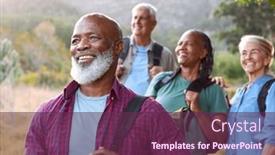  Presentation with hiking - Slide deck enhanced with group-of-senior-friends-enjoying background and a tawny brown colored foreground