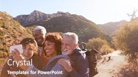  Presentation with trail - PPT theme consisting of group-of-senior-friends-posing background and a tawny brown colored foreground