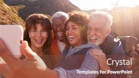  Presentation with selfie - Presentation theme with group-of-senior-friends-posing background and a tawny brown colored foreground