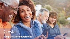  Presentation with friends - Beautiful presentation featuring group-of-senior-friends backdrop and a ocean colored foreground