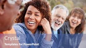  Presentation with visegrad group - PPT theme featuring group-of-senior-friends background and a ocean colored foreground