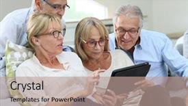  Presentation with eyeglasses - Amazing presentation having album 60 - group of senior friends backdrop and a coral colored foreground