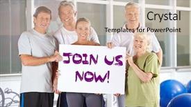  Presentation with group of 7 - Colorful presentation theme enhanced with group of senior poeple holding backdrop and a soft green colored foreground