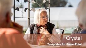  Presentation with retirement - PPT theme enhanced with group-of-senior-retirement-friends background and a coral colored foreground