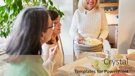  Presentation with women - Slide deck with group-of-senior-women-having background and a coral colored foreground