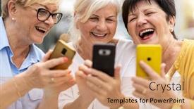  Presentation with smartphones - Audience pleasing presentation design consisting of group-of-senior-women-using backdrop and a coral colored foreground