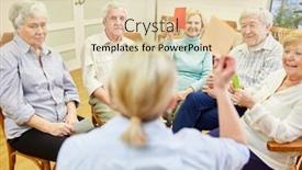 Presentation with group training - Slide deck consisting of group-of-seniors-and-therapists background and a soft green colored foreground