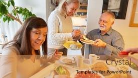  Presentation with seniors - Presentation design featuring group-of-seniors-as-pensioners background and a coral colored foreground