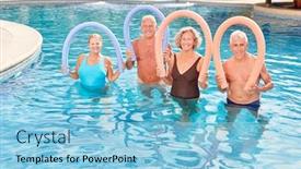  Presentation with swimming pool - Slide deck having group-of-seniors-at-aquafitness background and a light blue colored foreground