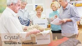  Presentation with donation - Presentation consisting of group-of-seniors-collects-clothing background and a coral colored foreground