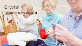  Presentation with handicraft - Amazing PPT theme having group-of-seniors-crocheting-together backdrop and a lemonade colored foreground