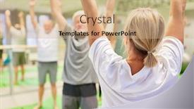  Presentation with rehabilitation - Theme featuring group-of-seniors-doing-back background and a coral colored foreground