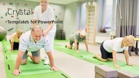 Presentation with exercises - PPT layouts featuring group-of-seniors-doing-exercises background and a mint green colored foreground
