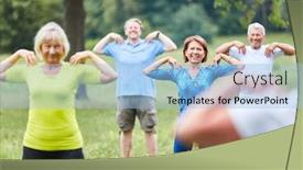 Presentation with gymnastics - Slide set enhanced with group-of-seniors-doing-gymnastics background and a light blue colored foreground