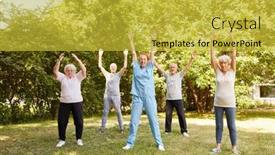  Presentation with aerobics - PPT theme with group-of-seniors-doing-gymnastics background and a yellow colored foreground
