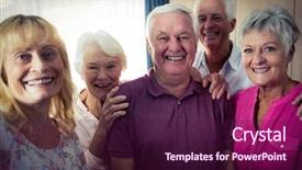  Presentation with retirement - Cool new PPT theme with group of seniors doing backdrop and a wine colored foreground